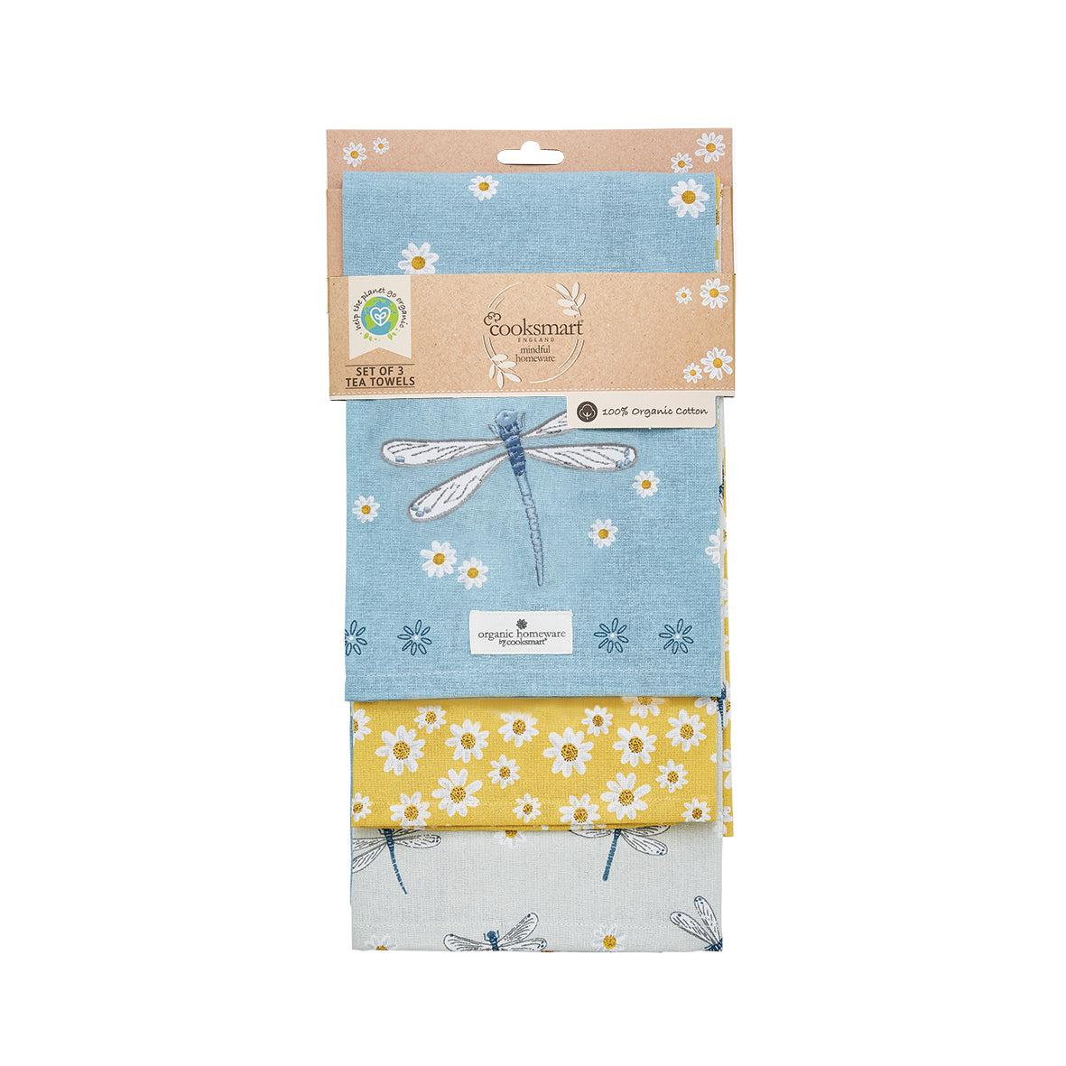 Organic Cotton 3 Pack Of Tea Towels English Meadow