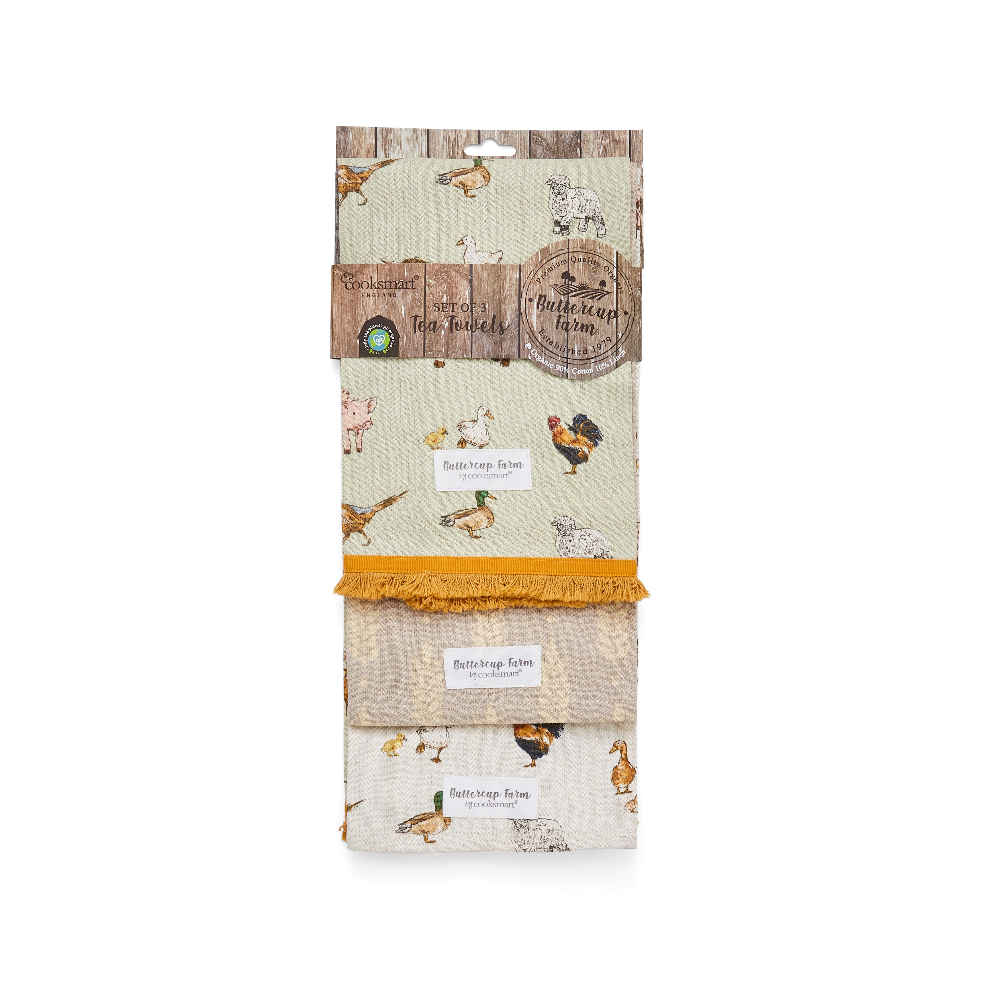 Organic Cotton Blend 3 Pack Of Tea Towels Buttercup Farm