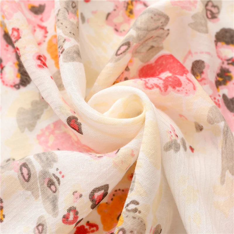 Pink Flora Tassel Scarf