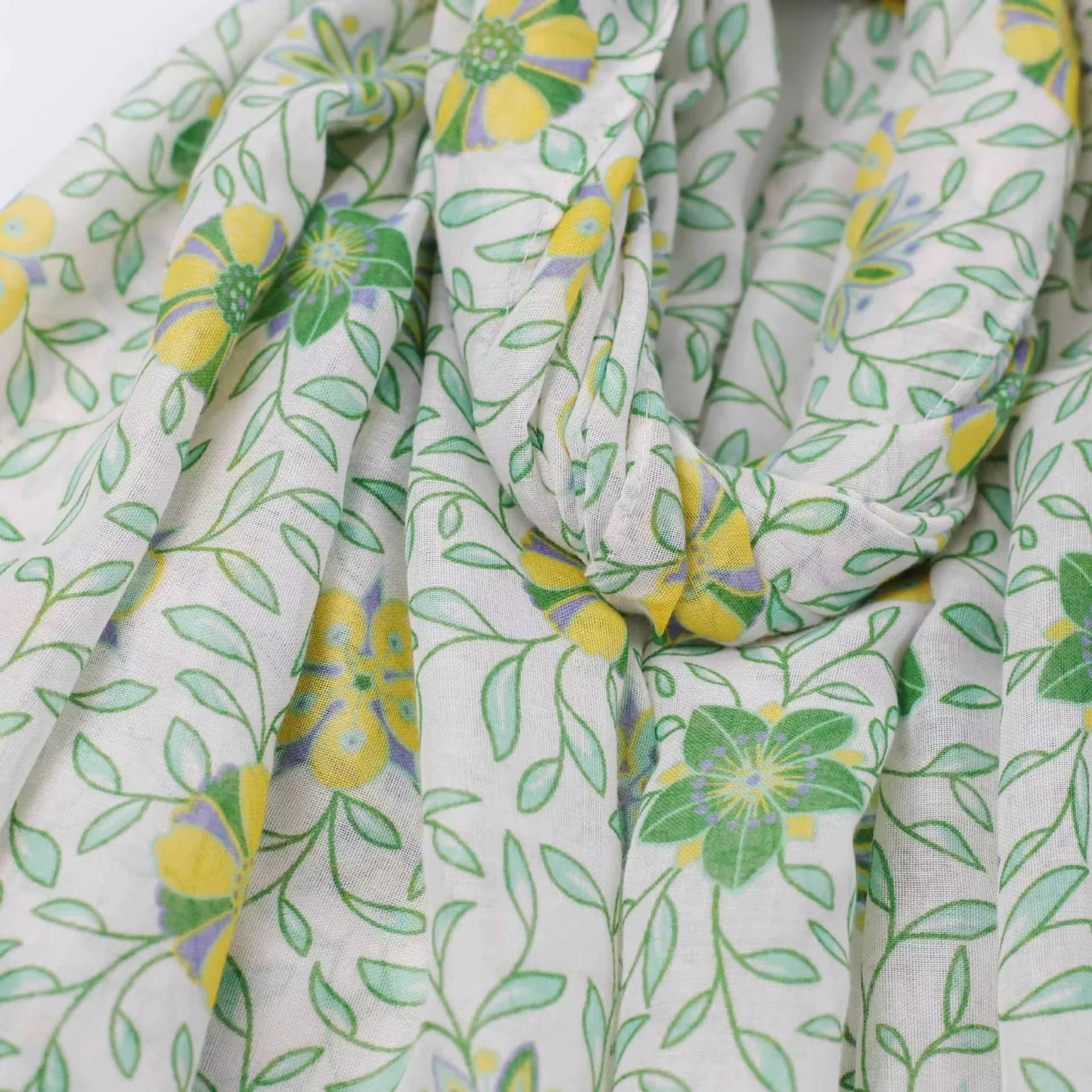Green & Yellow Floral Print Scarf
