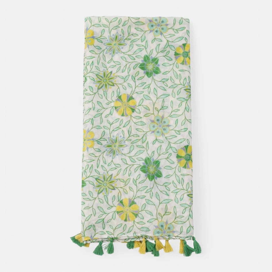Green & Yellow Floral Print Scarf