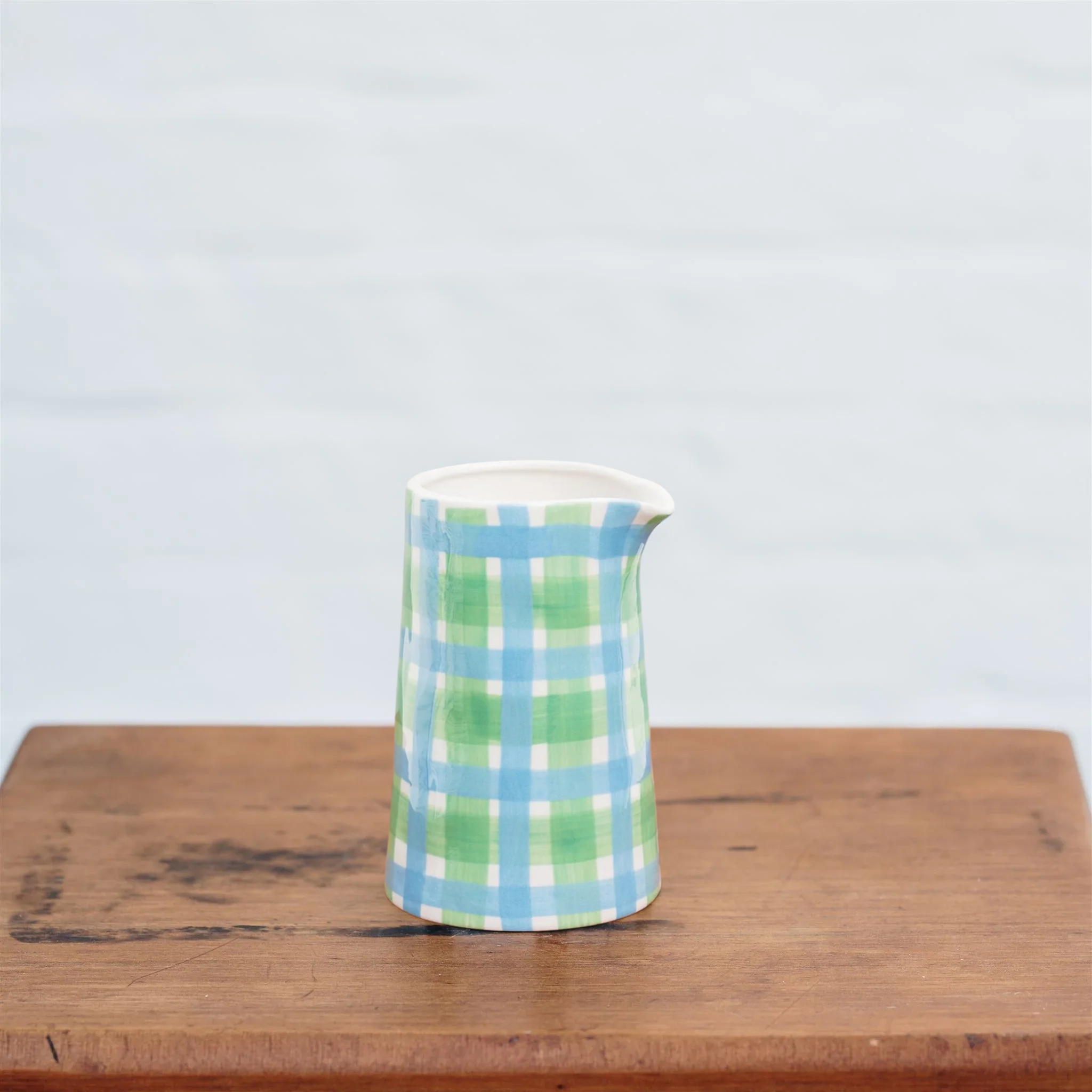 Blue & Green Gingham Milk Jug
