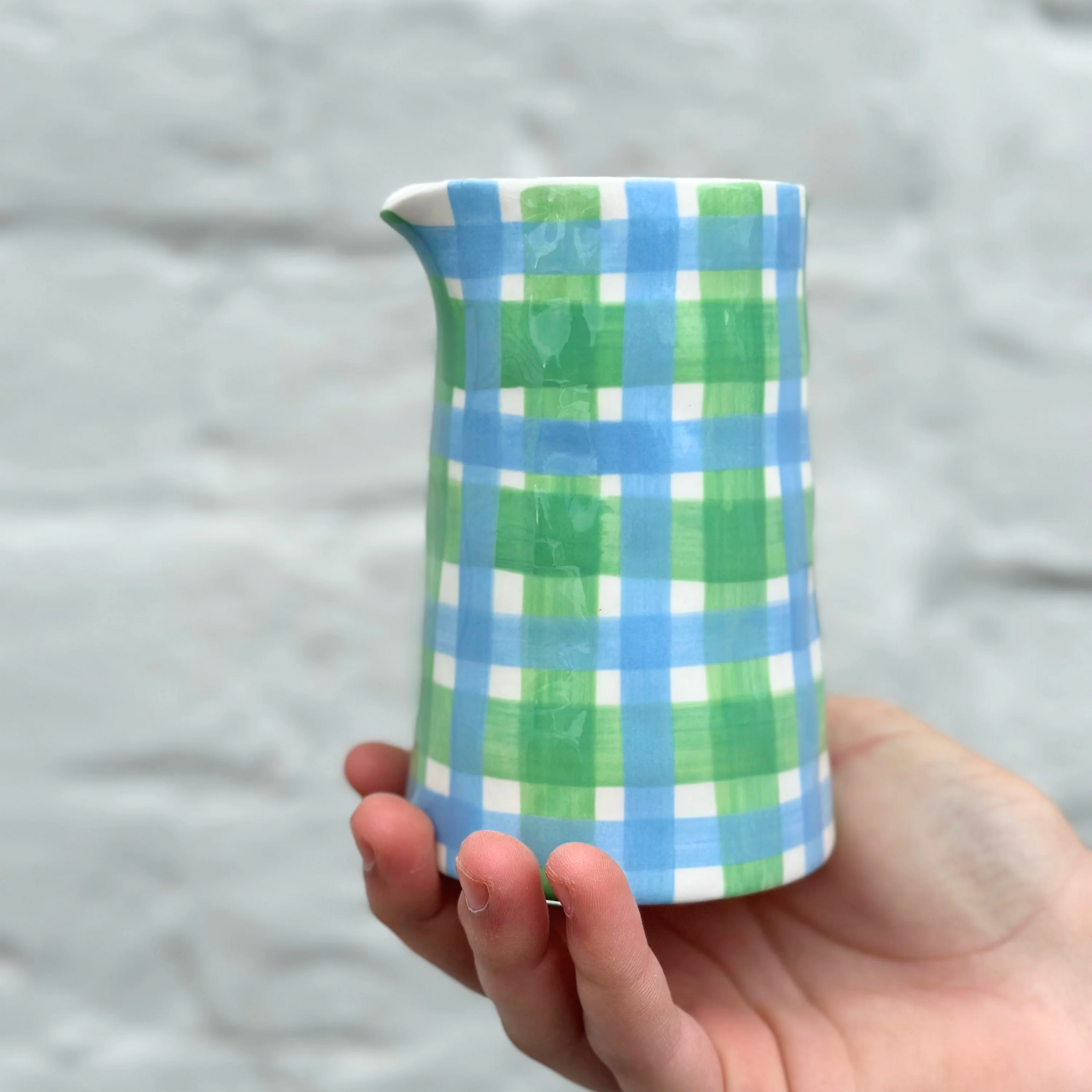 Blue & Green Gingham Milk Jug