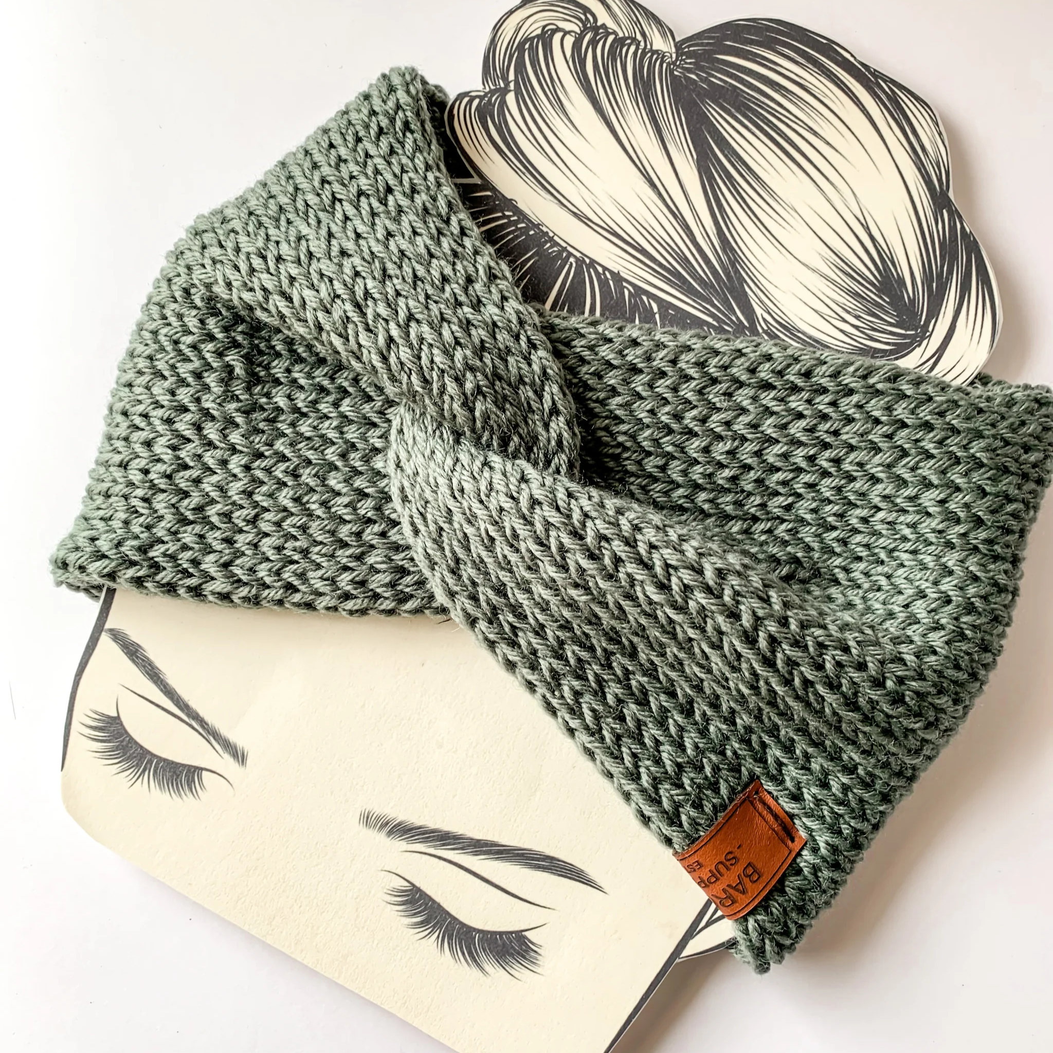 Wool Blend Twist Knit Headband Sage