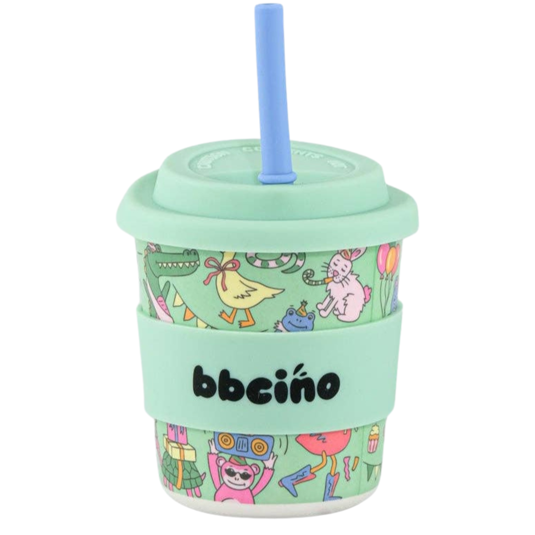 Reusable BambinoCino Bamboo Cup Party Animal Green (240ml)