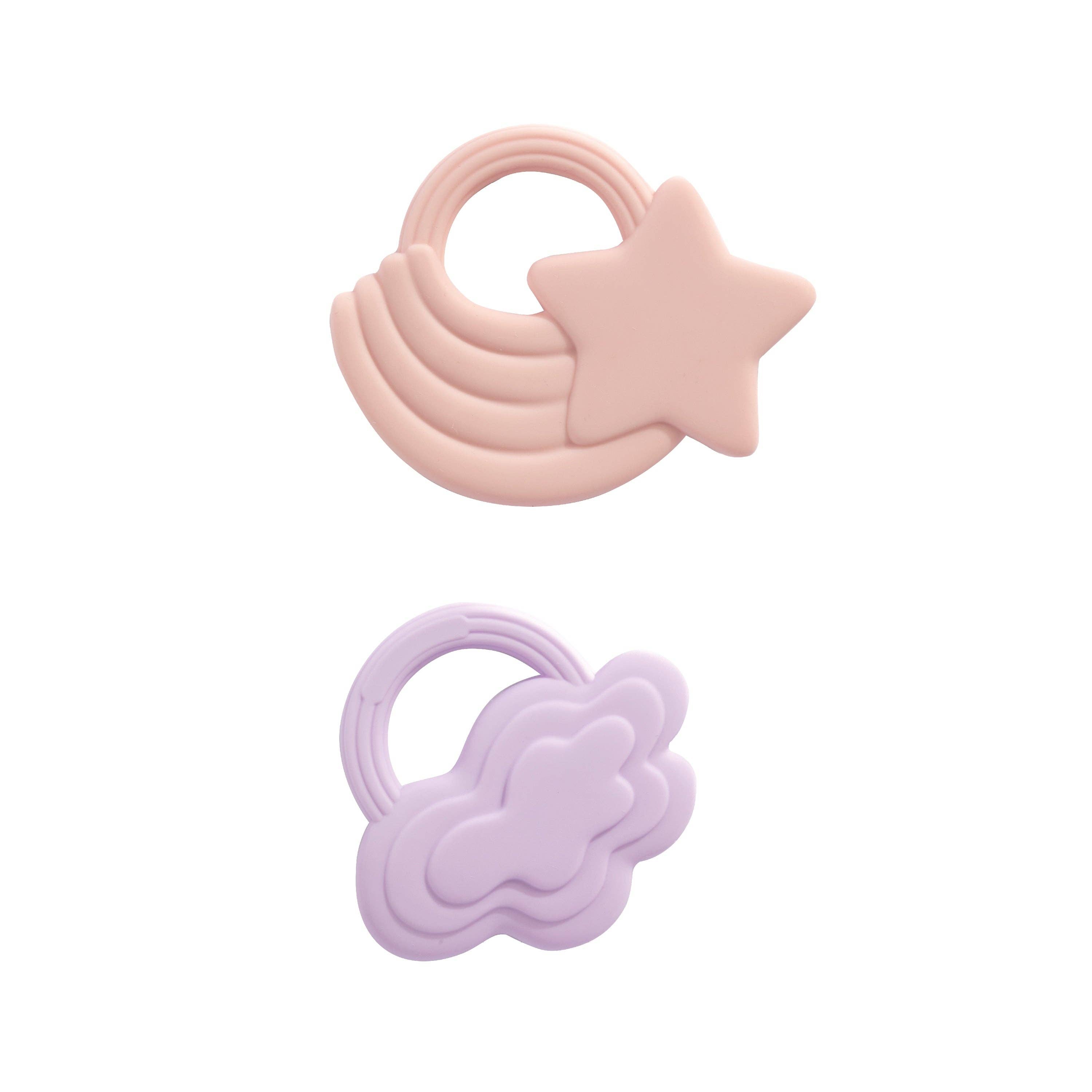 2 Pack Silicone Teethers Stars & Cloud Pink