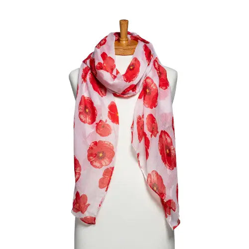 White Poppy Print Scarf