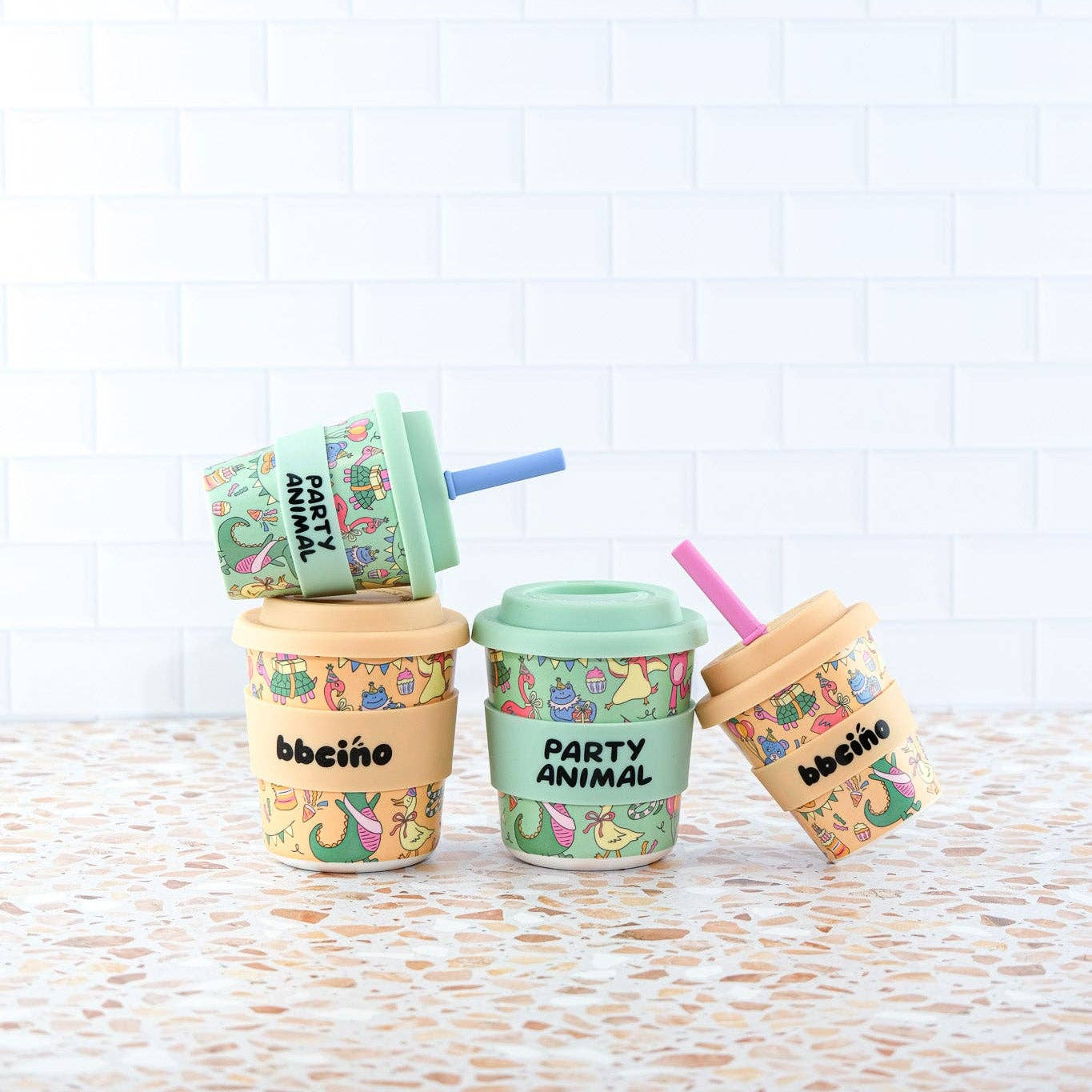 Reusable BambinoCino Bamboo Cup Party Animal Green (240ml)