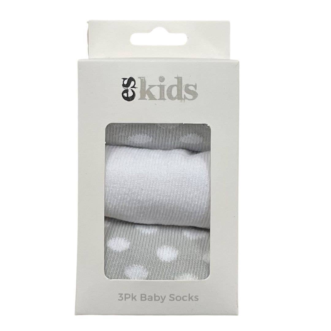 3 Pack Boxed Baby Socks Grey Spot