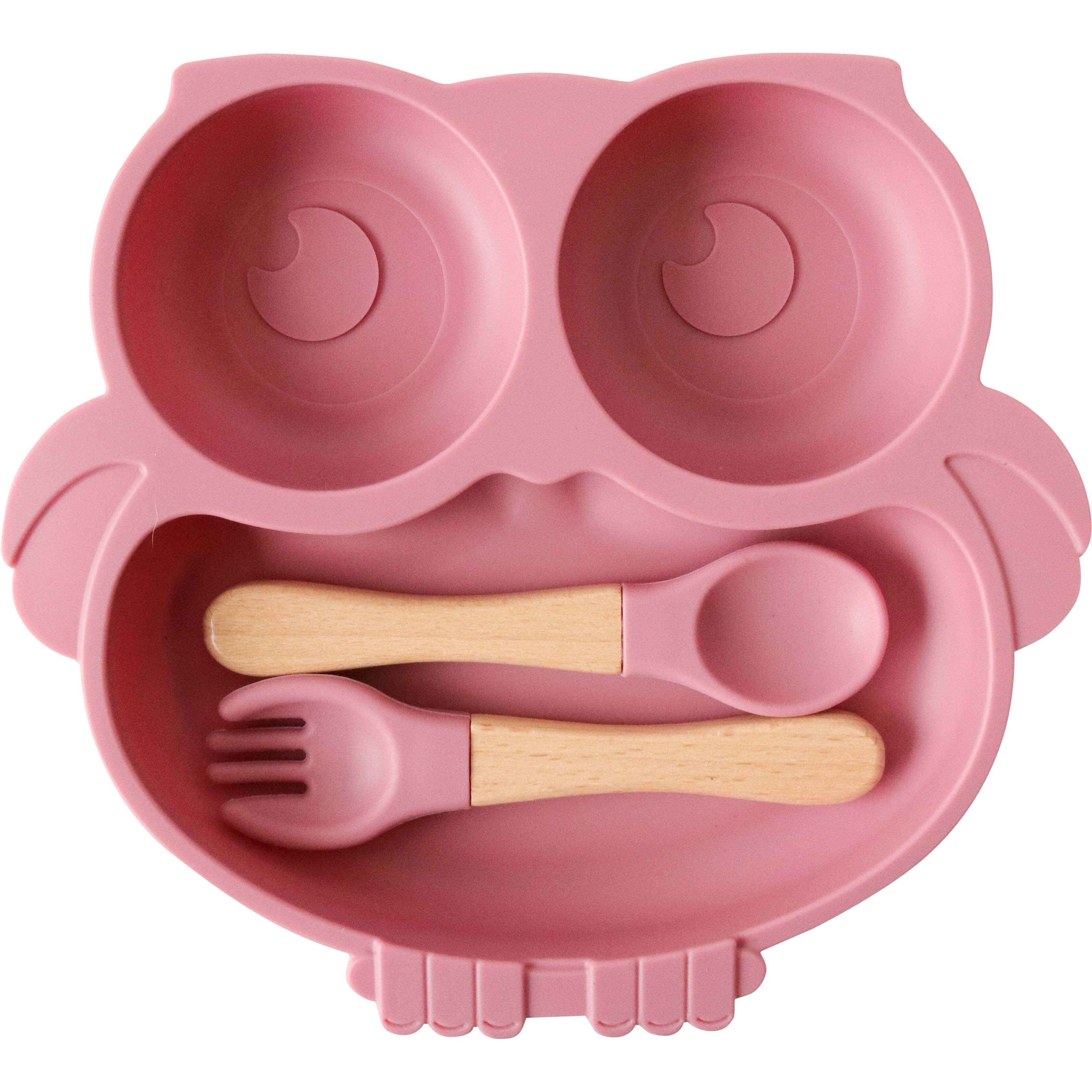 Silicone Bowl Set Owl Pink