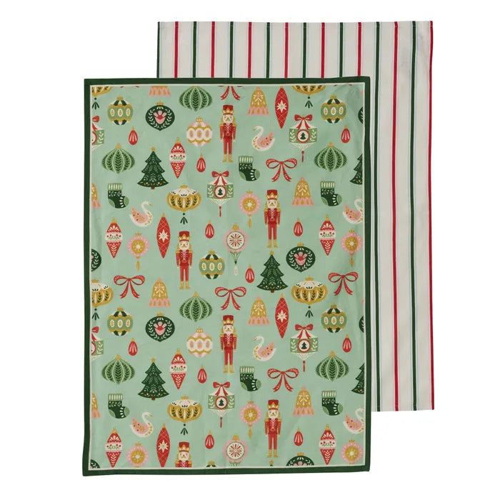 Set Of 2 Christmas Ornament Cotton Tea Towels