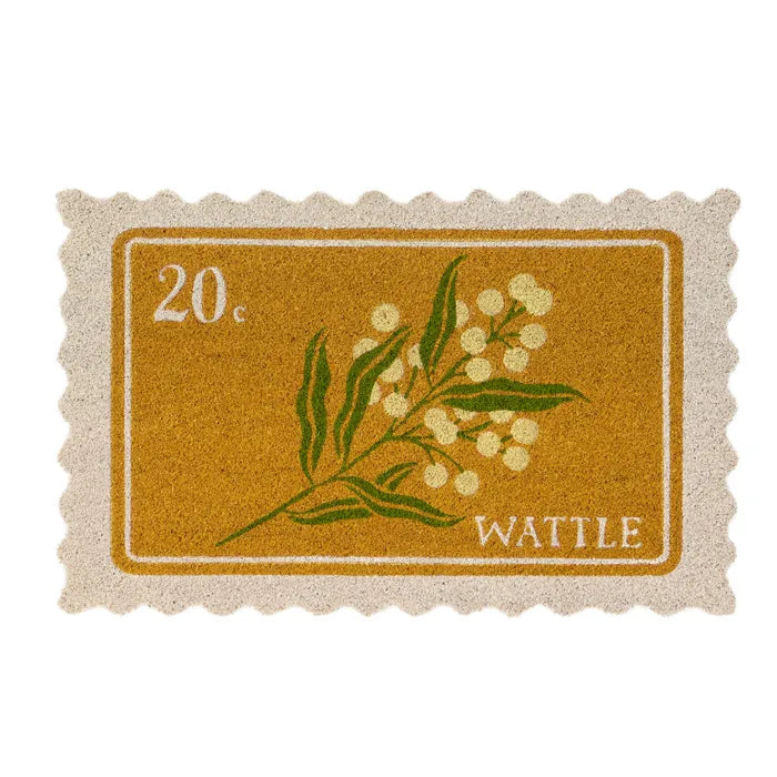 Wattle Stamp Coir Doormat Mustard