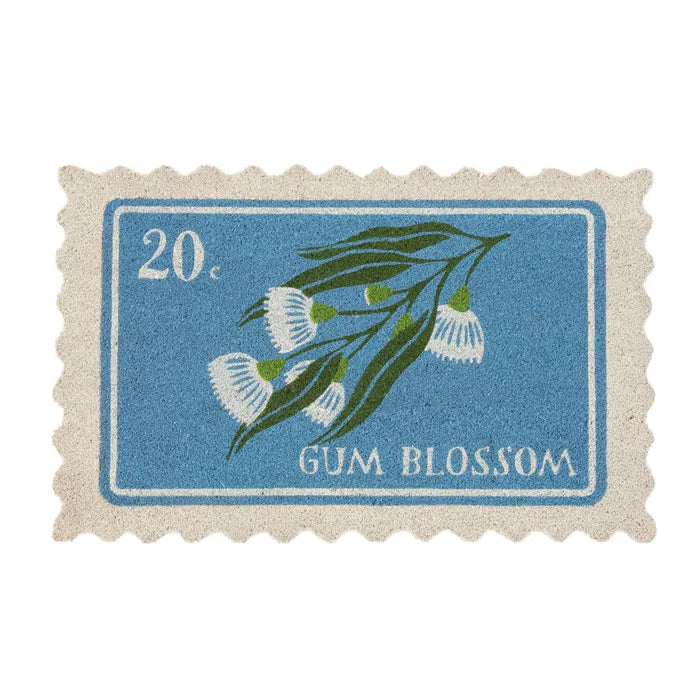 Gum Blossom Stamp Coir Doormat Blue
