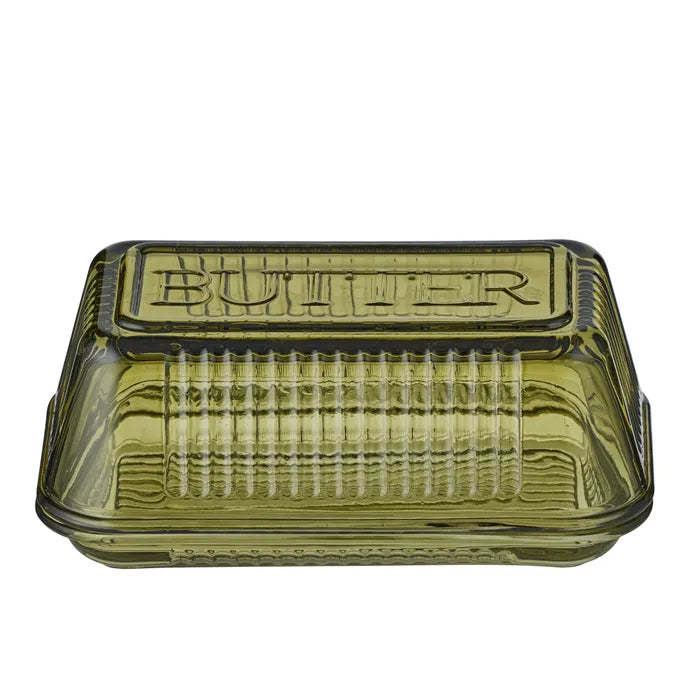 Lia Glass Butter Dish Olive