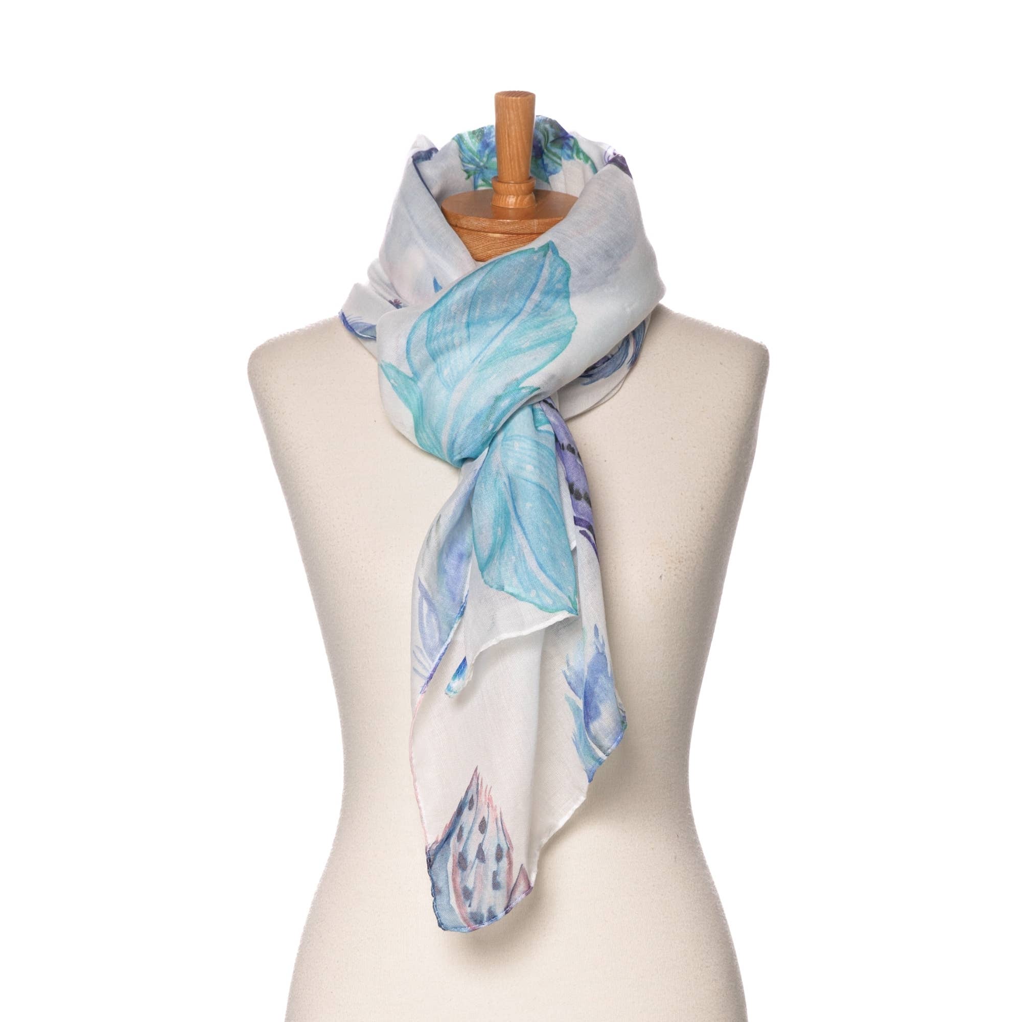 Blue Feather Pattern Scarf