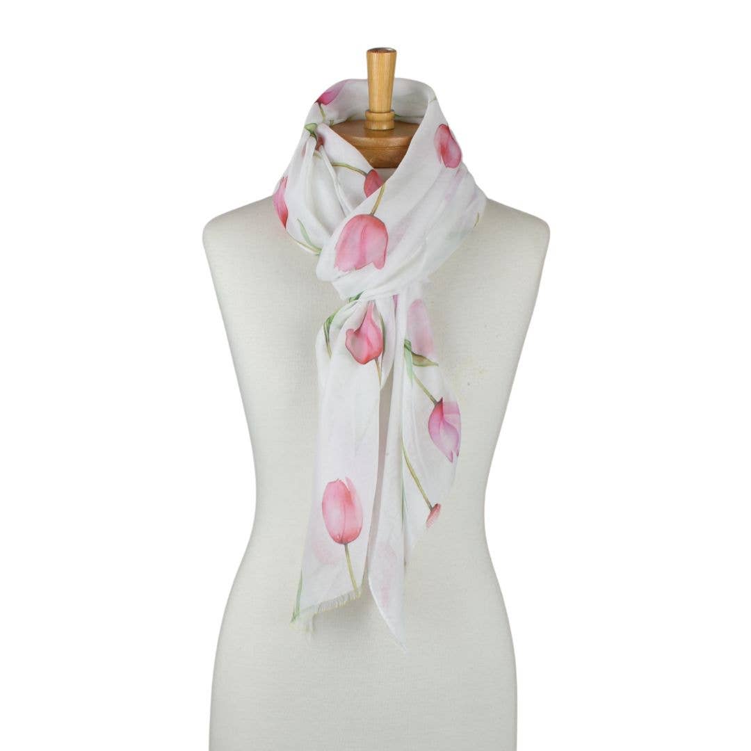 Pink Blooming Tulips Scarf
