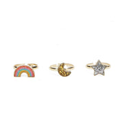 Glitter Rings Set Star, Rainbow & Moon