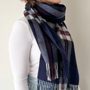 Thomson Navy Scottish Tartan Lambswool Wide Scarf