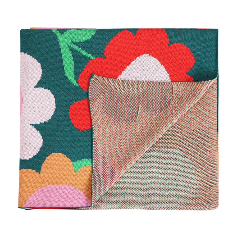 Cotton Knit Throw Flower Patch