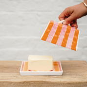 Orange & Pink Stripe Butter Dish