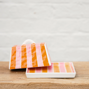Orange & Pink Stripe Butter Dish