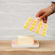 Yellow & Pink Stripe Butter Dish
