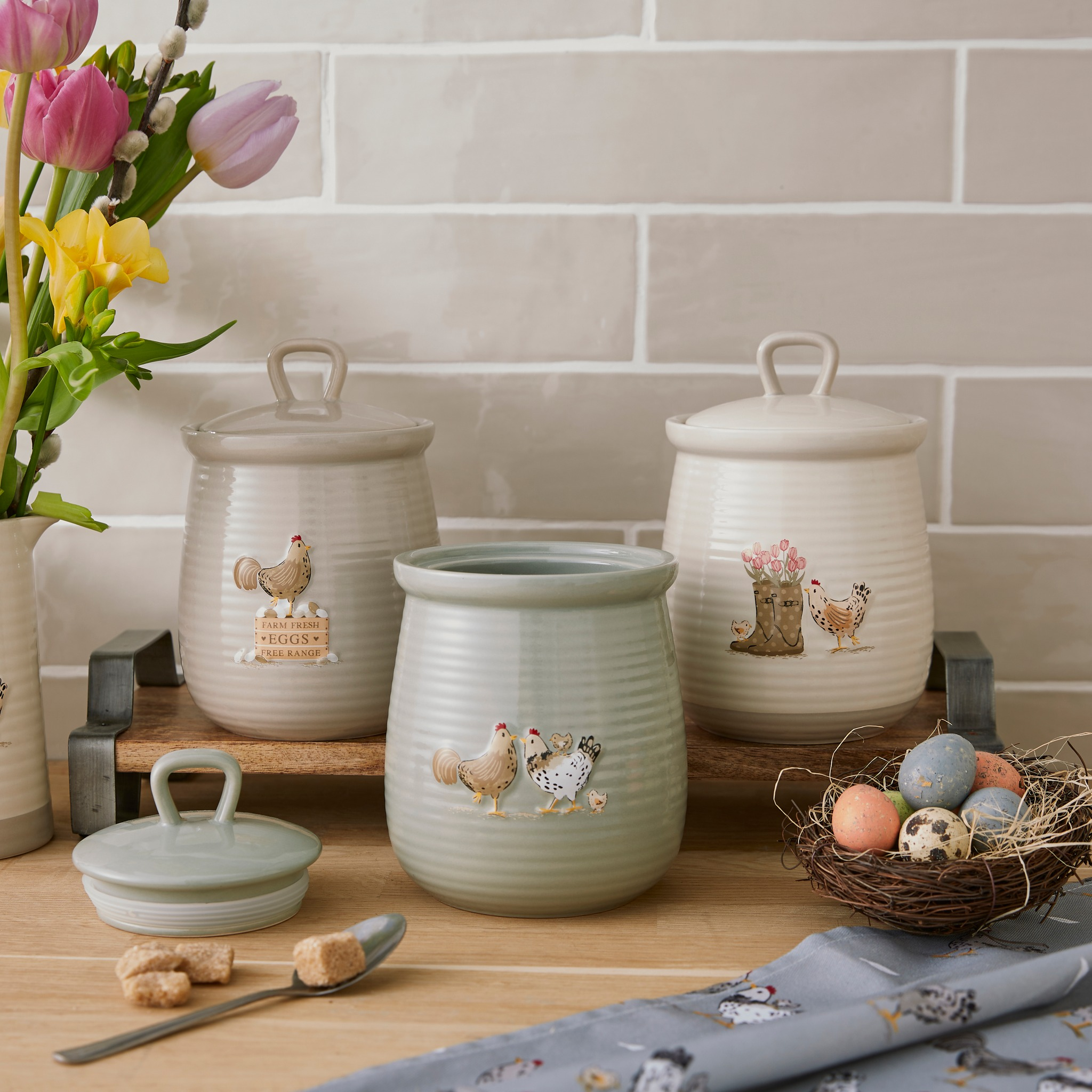 Farm Fresh Eggs Canister Hen House Lane