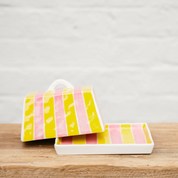 Yellow & Pink Stripe Butter Dish