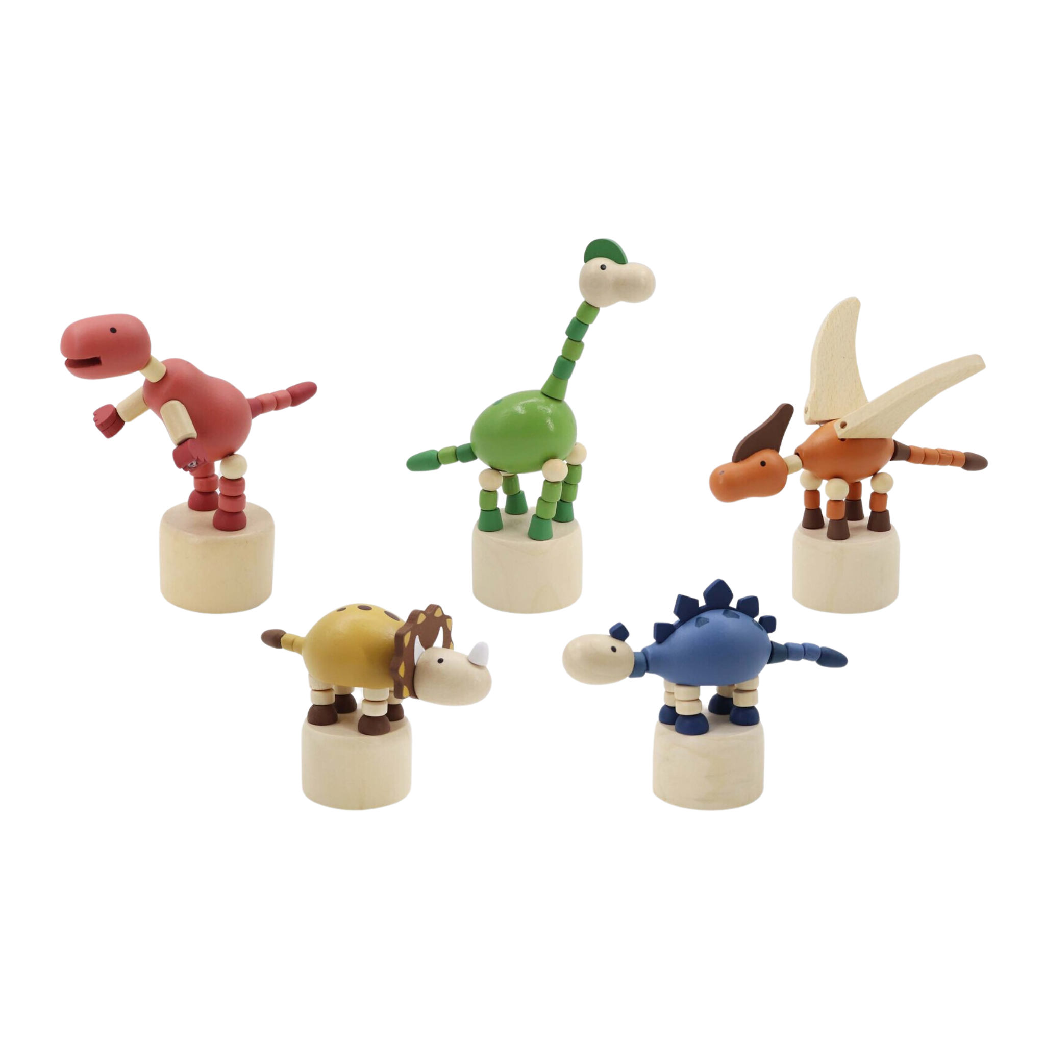 Wooden Dancing Push Puppet Dinosaur Green