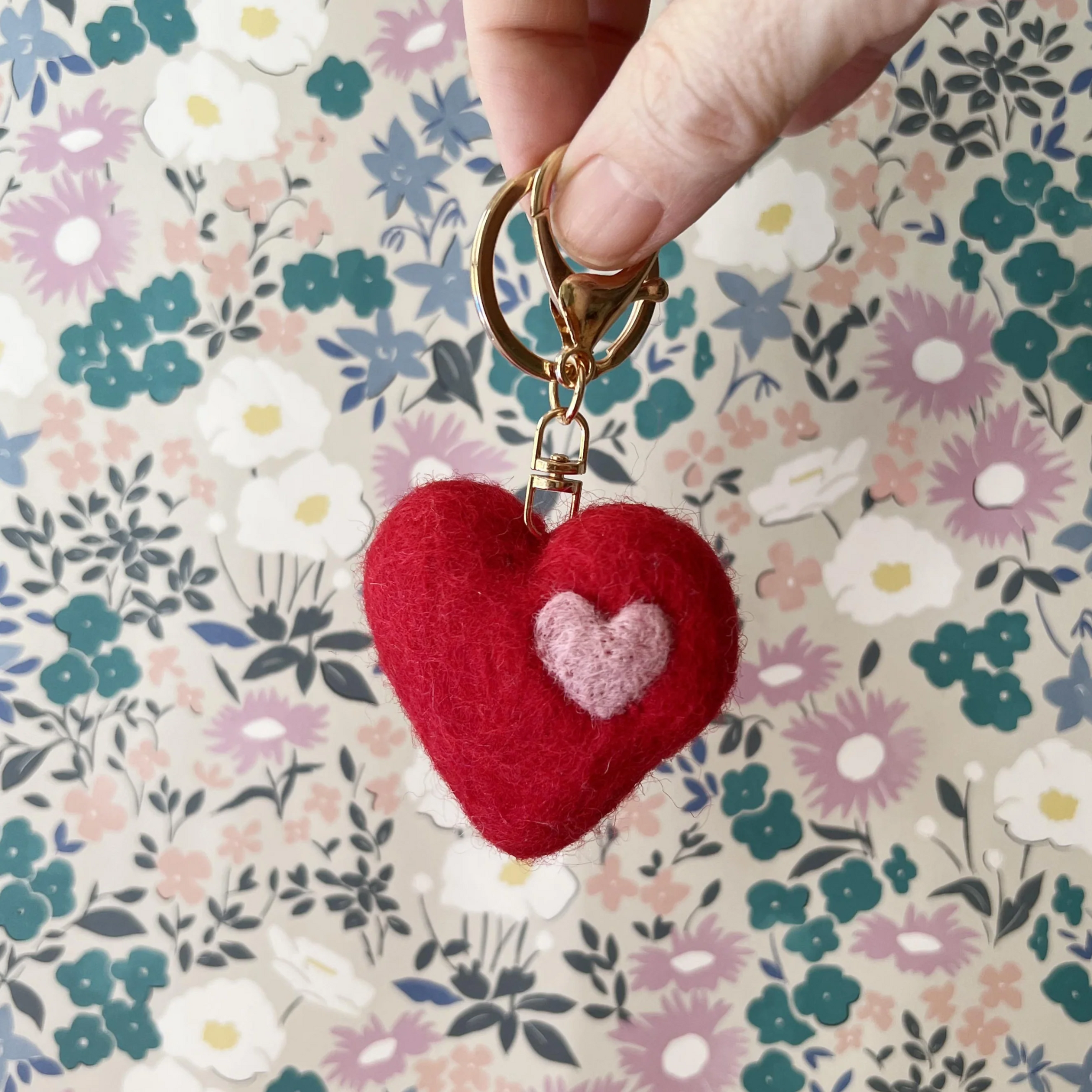 Felt Heart Keychain Charm Red