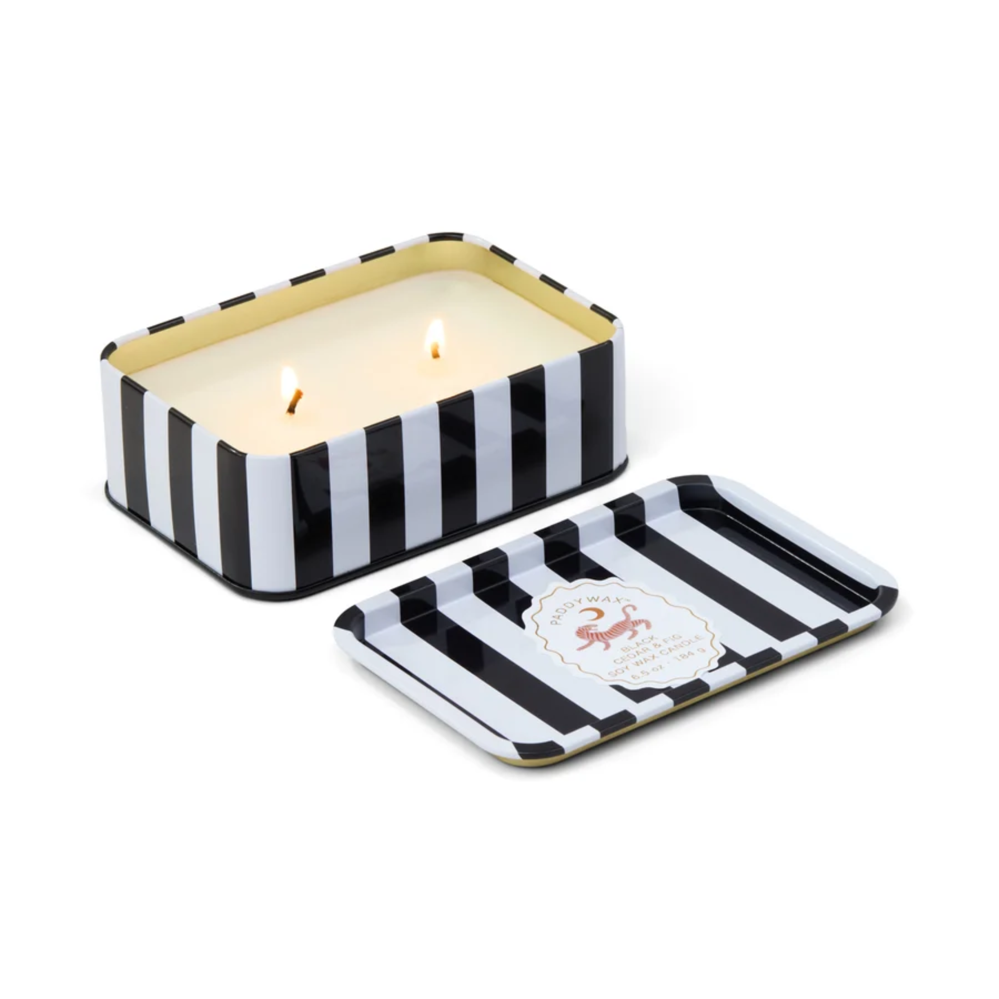 A Dopo 6.5oz Printed Tin Candle Black Cedar & Fig