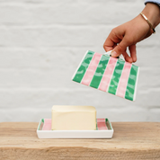 Green & Pink Stripe Butter Dish