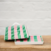 Green & Pink Stripe Butter Dish