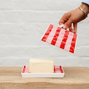 Pink & Red Stripe Butter Dish