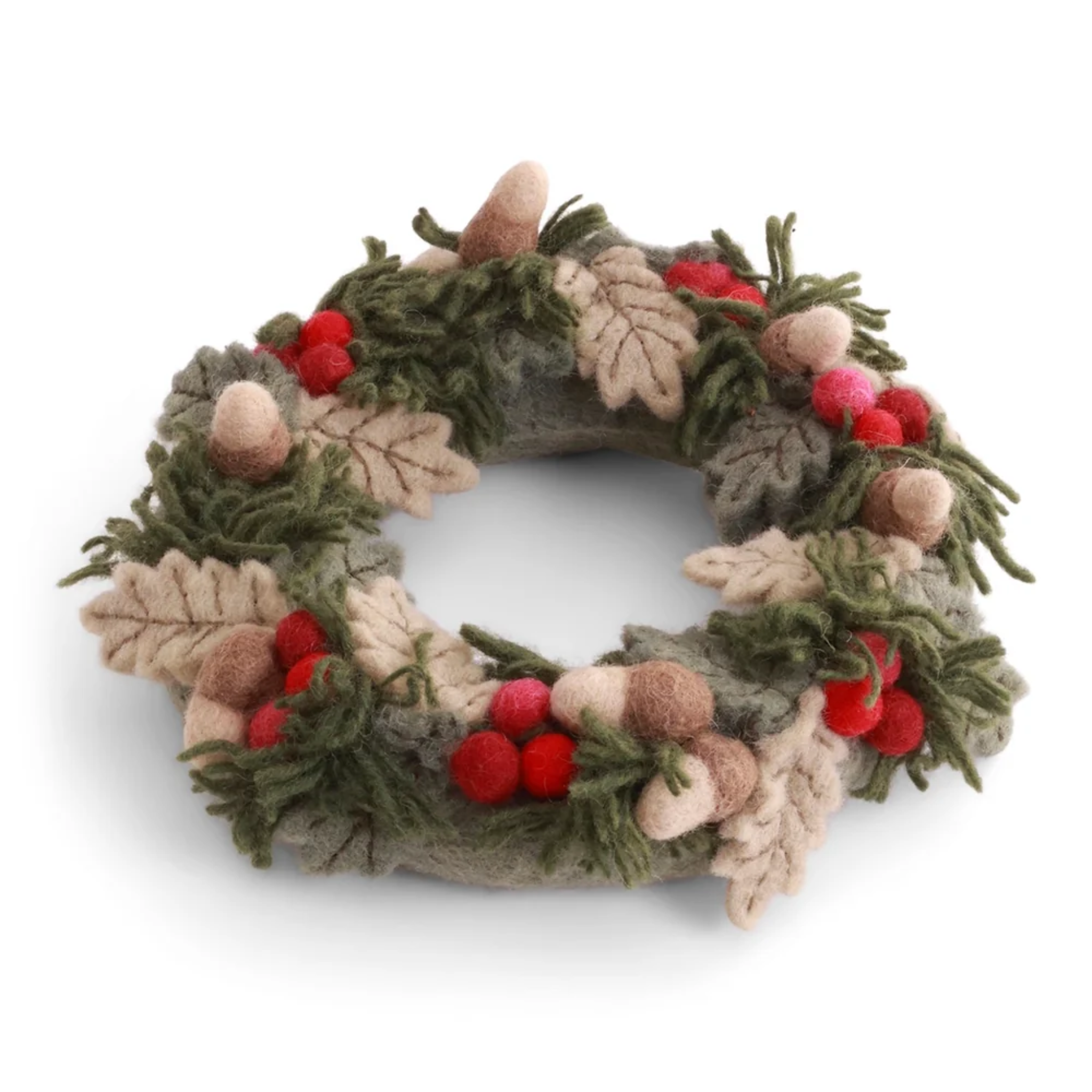 Felt Christmas Wreath Red Berries & Acorns