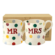 Polka Dot Mr & Mrs Set of Two 1/2 Pint Mugs