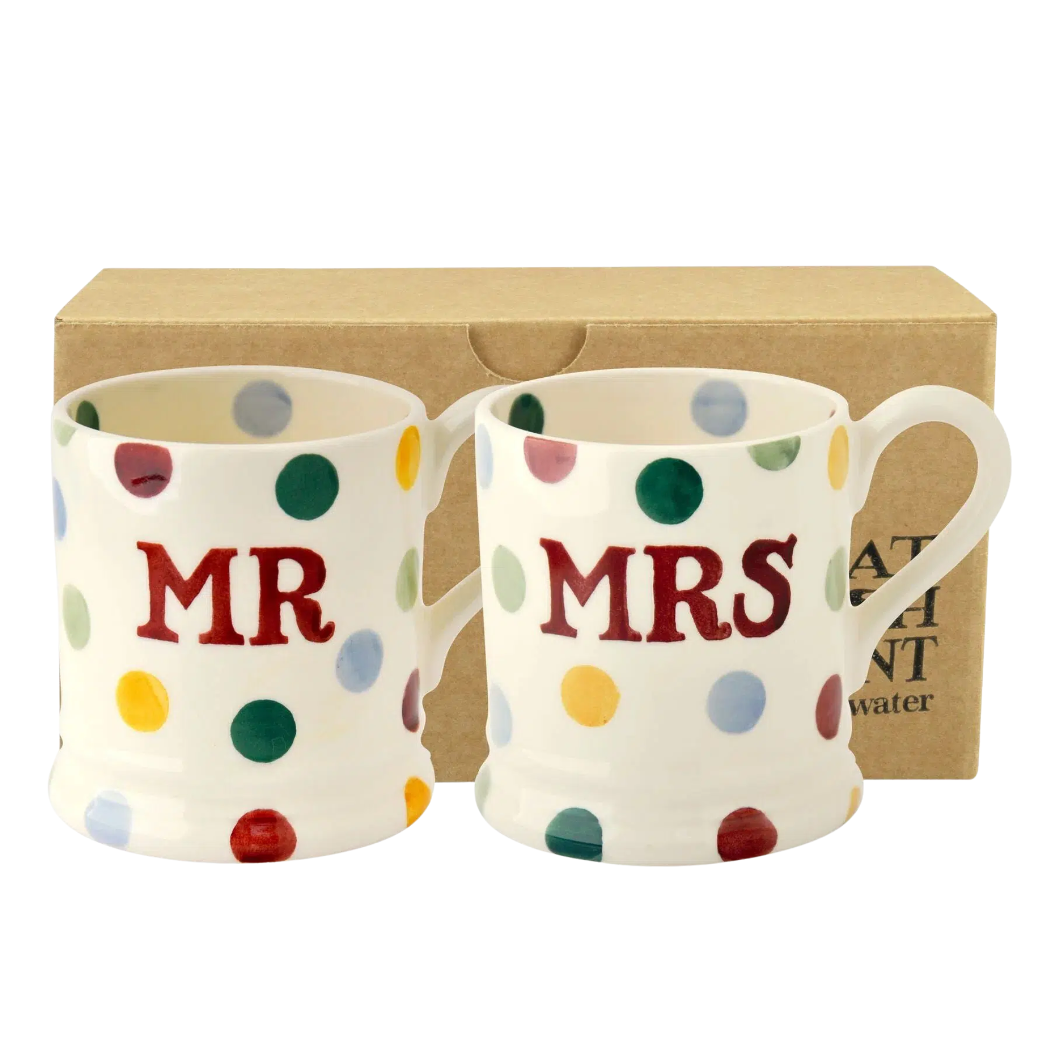Polka Dot Mr & Mrs Set of Two 1/2 Pint Mugs
