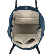 Leather-Trimmed Natural Tote Bag Navy