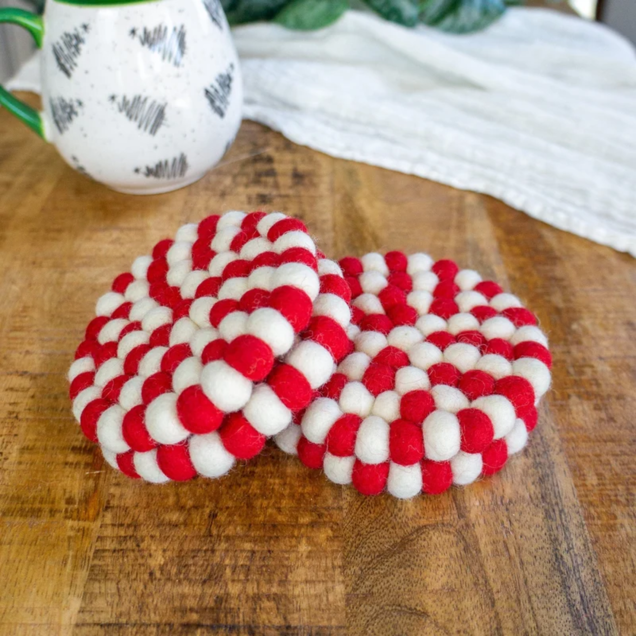 Set Of 4 Eco Coasters Candy Cane