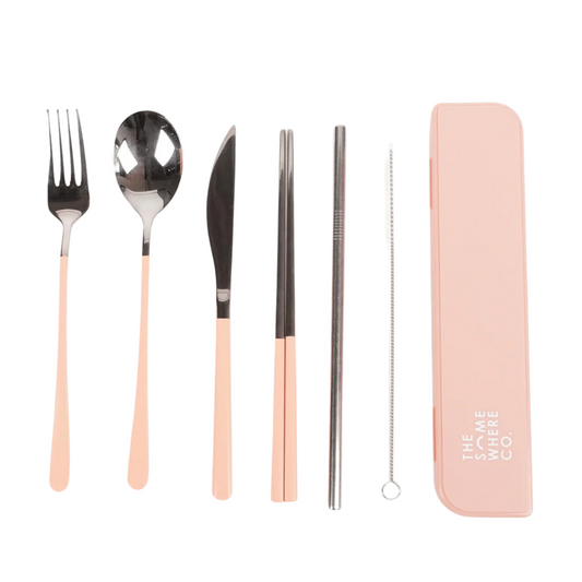 Take Me Away Cutlery Kit Silver with Blush Handle