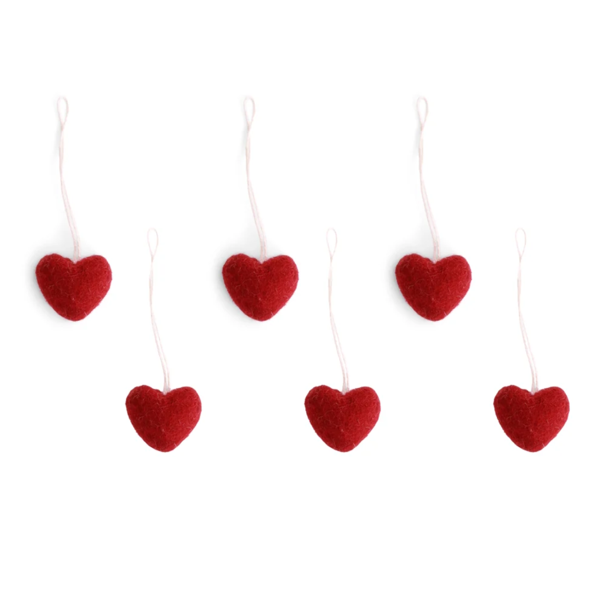 Set Of 6 Felt Mini Heart Decorations