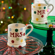 Polka Dot Mr & Mrs Set of Two 1/2 Pint Mugs