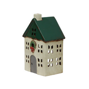Christmas Tea Light House Green with Wreath Small