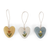 Set Of 3 Felt Mini Heart Flower Hanging Decorations