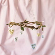 Set Of 3 Felt Mini Heart Flower Hanging Decorations