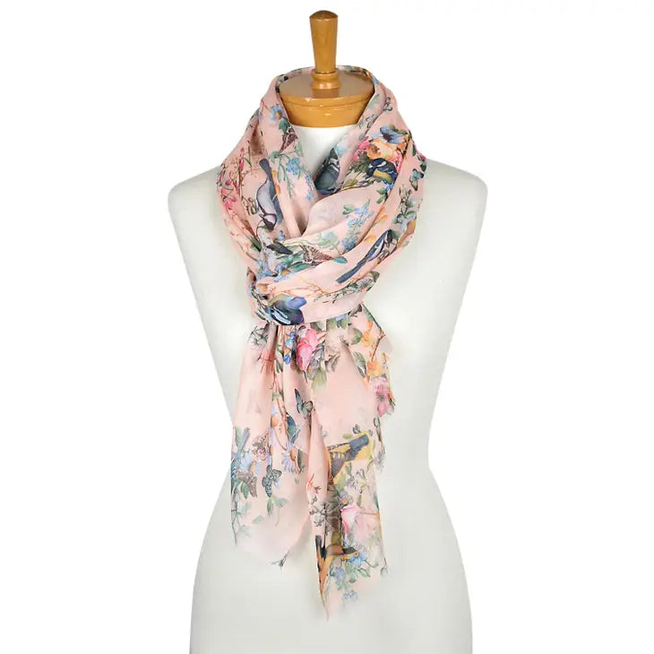 Soft Pink Bird Garden Scarf