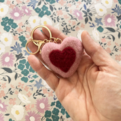 Felt Heart Keychain Charm Pink