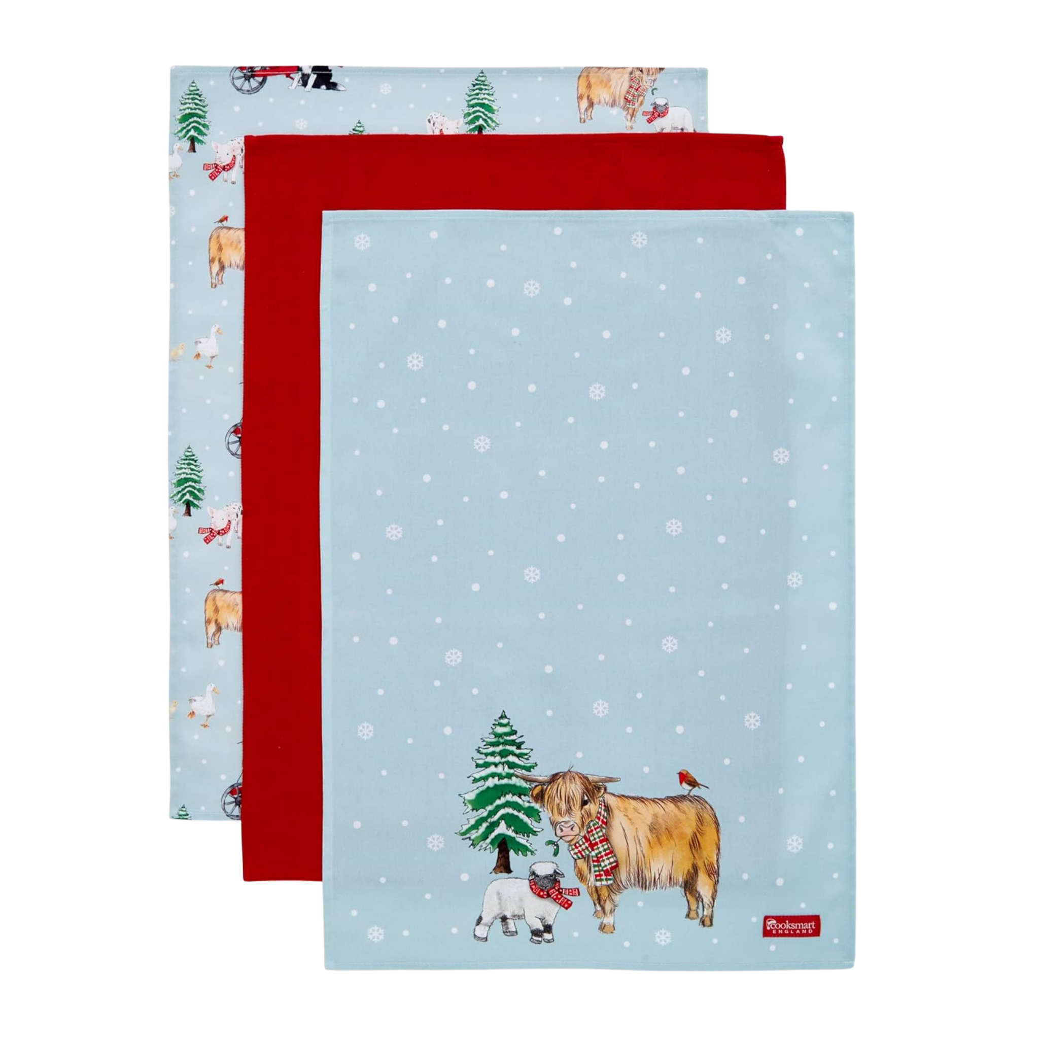 3 Pack Of Tea Towels Christmas On The Farm
