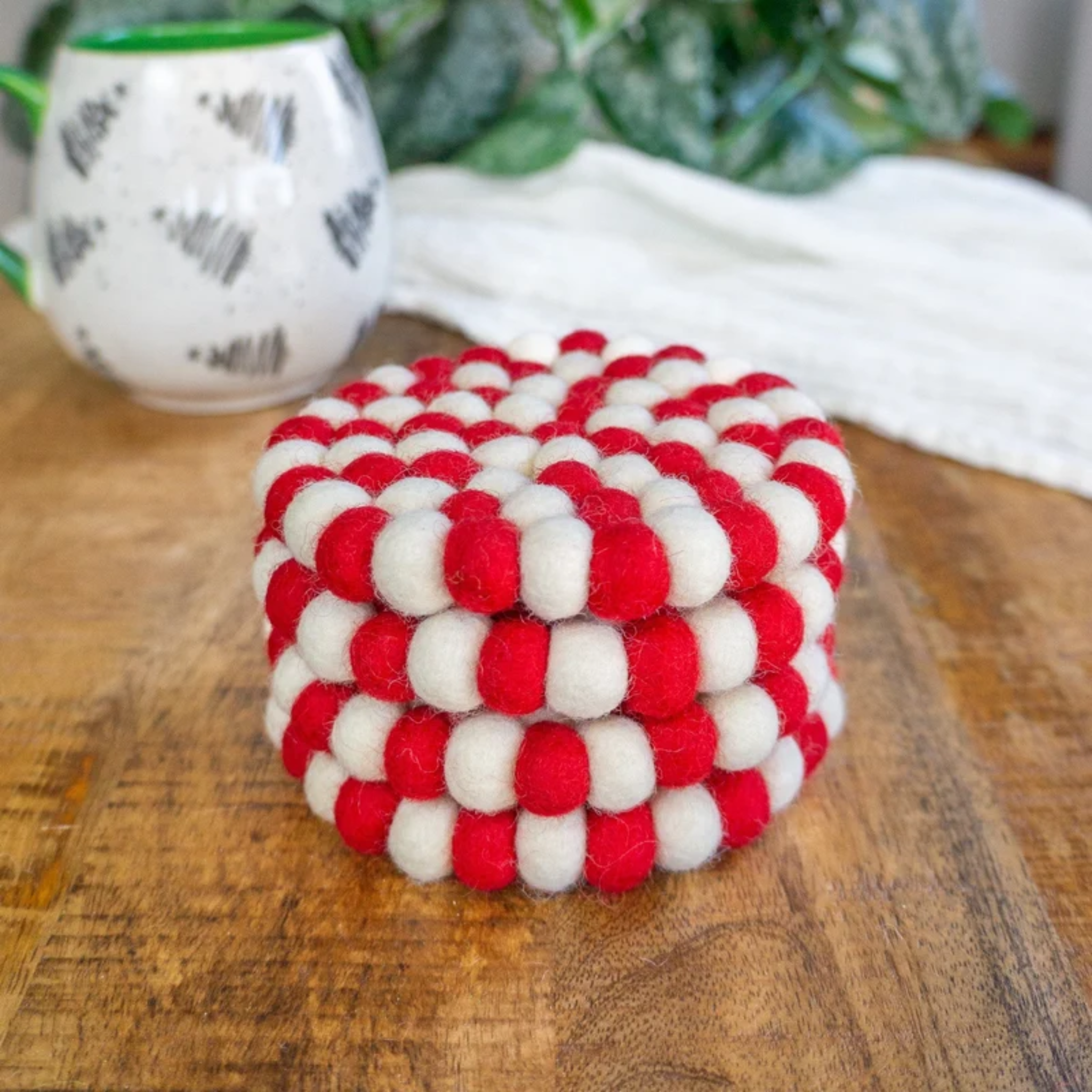 Set Of 4 Eco Coasters Candy Cane