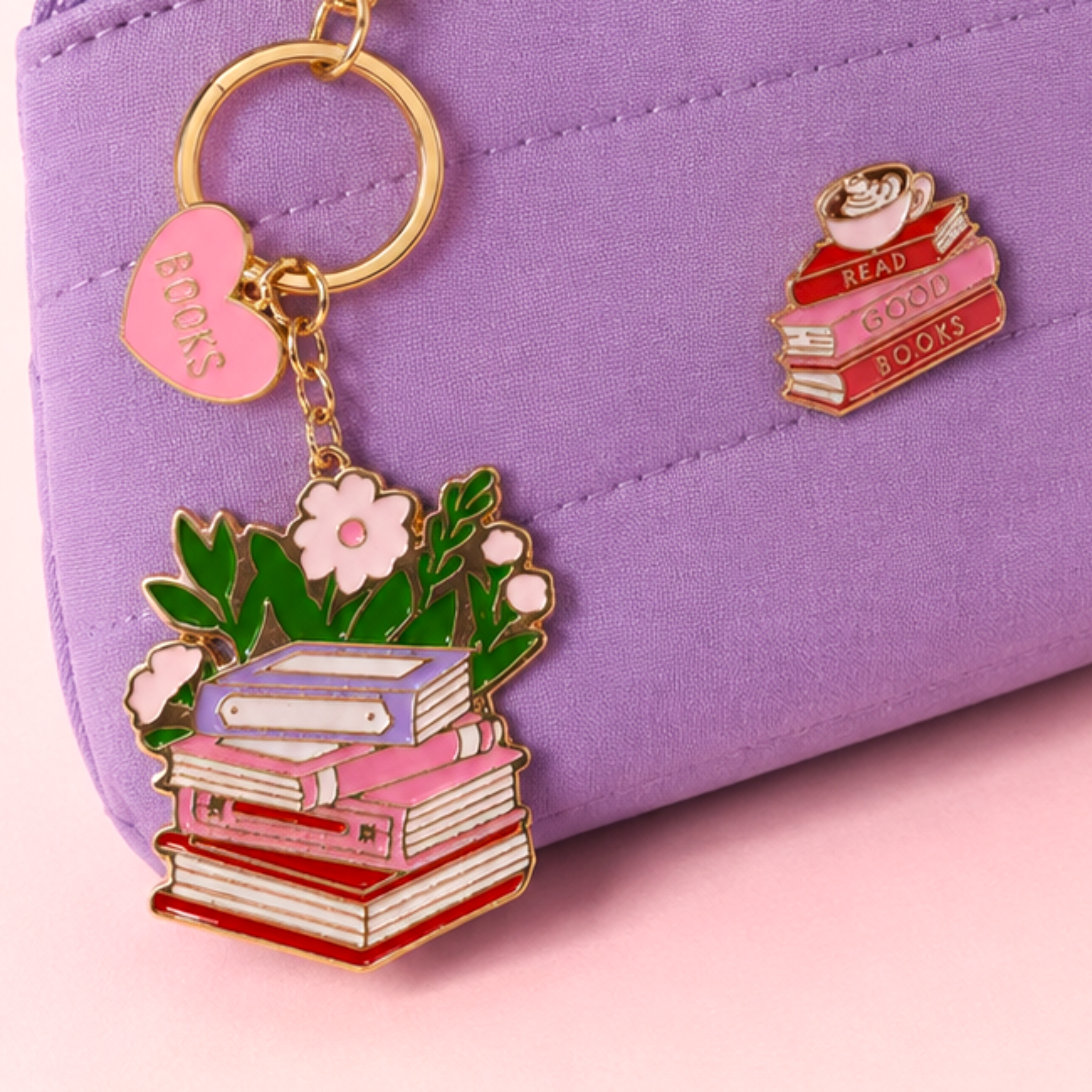 Book Lover Keyring Pink